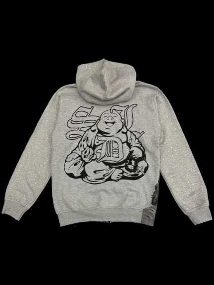 SDL x Bluestrips Rhinestone Gry Hoodie #Buddha (2)